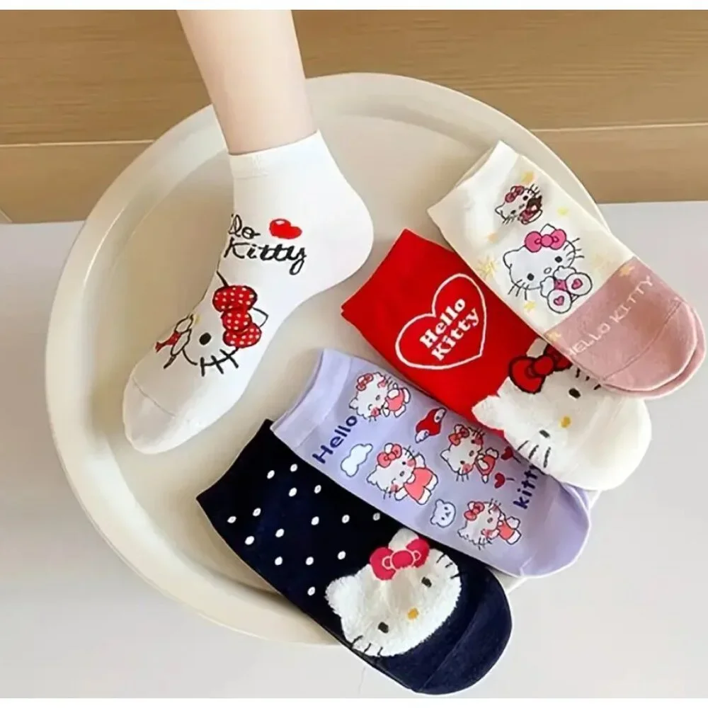 5 Pairs Hello Kitty Women’s Ankle Socks – Cute & Colorful Cartoon Socks One Size - Picture 2 of 3